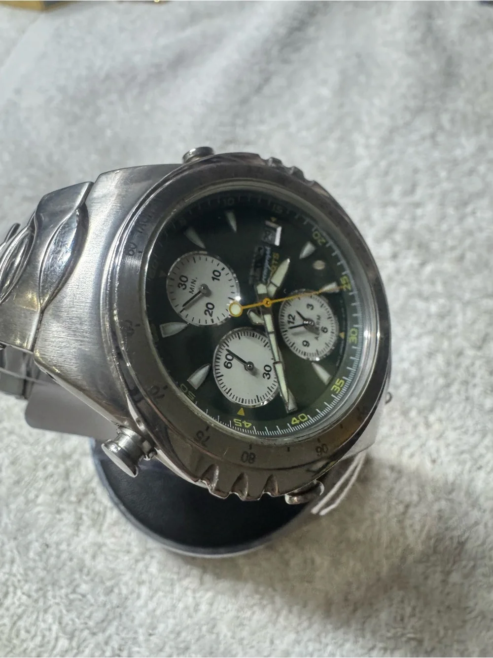 Seiko Chronograph Watch - Green Dial with Yellow Accents
